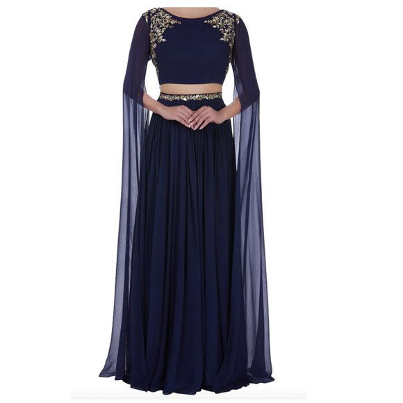 Stunning! Lehenga 32” waist Pooja Peshoria Hand Embroidered Silk Crystal Navy - Picture 1 of 10